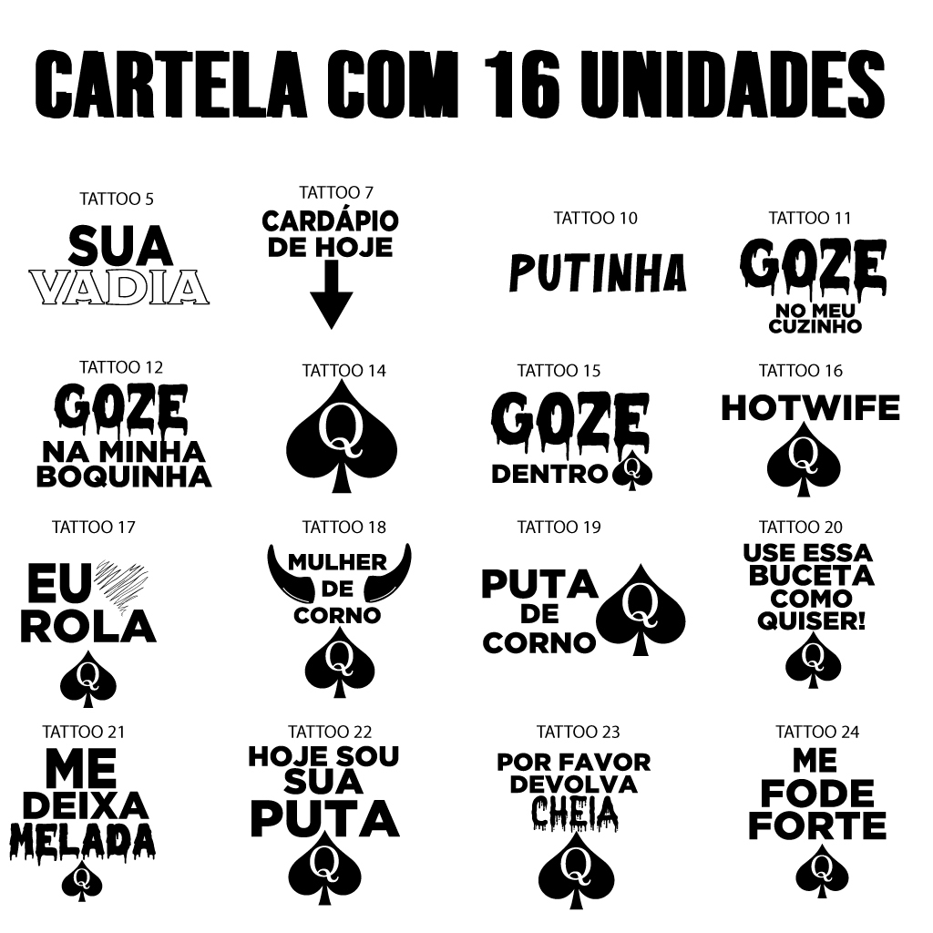 As 16 tatuagens cartela completa contendo uma de cada