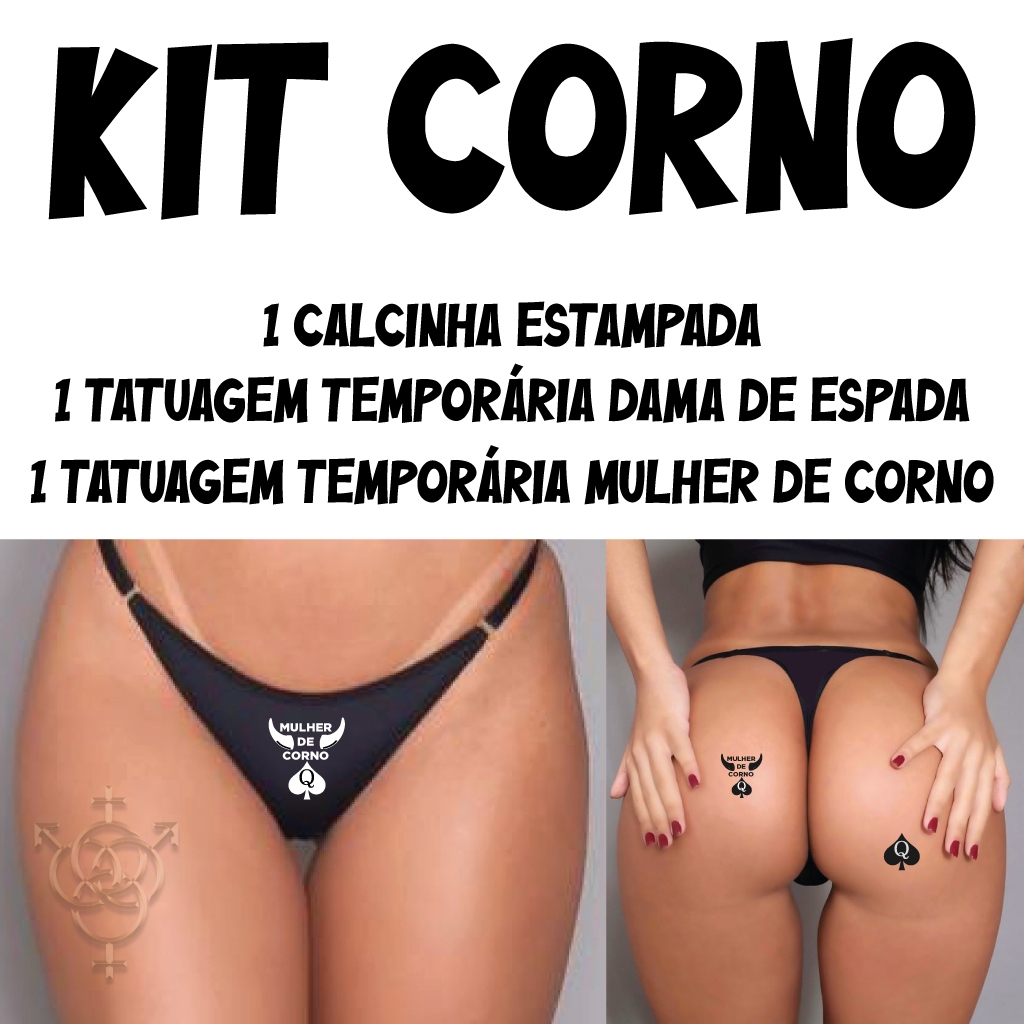 Kit corn0 com 1 Calcinha e 2 tatuagens temporárias casal cuckold