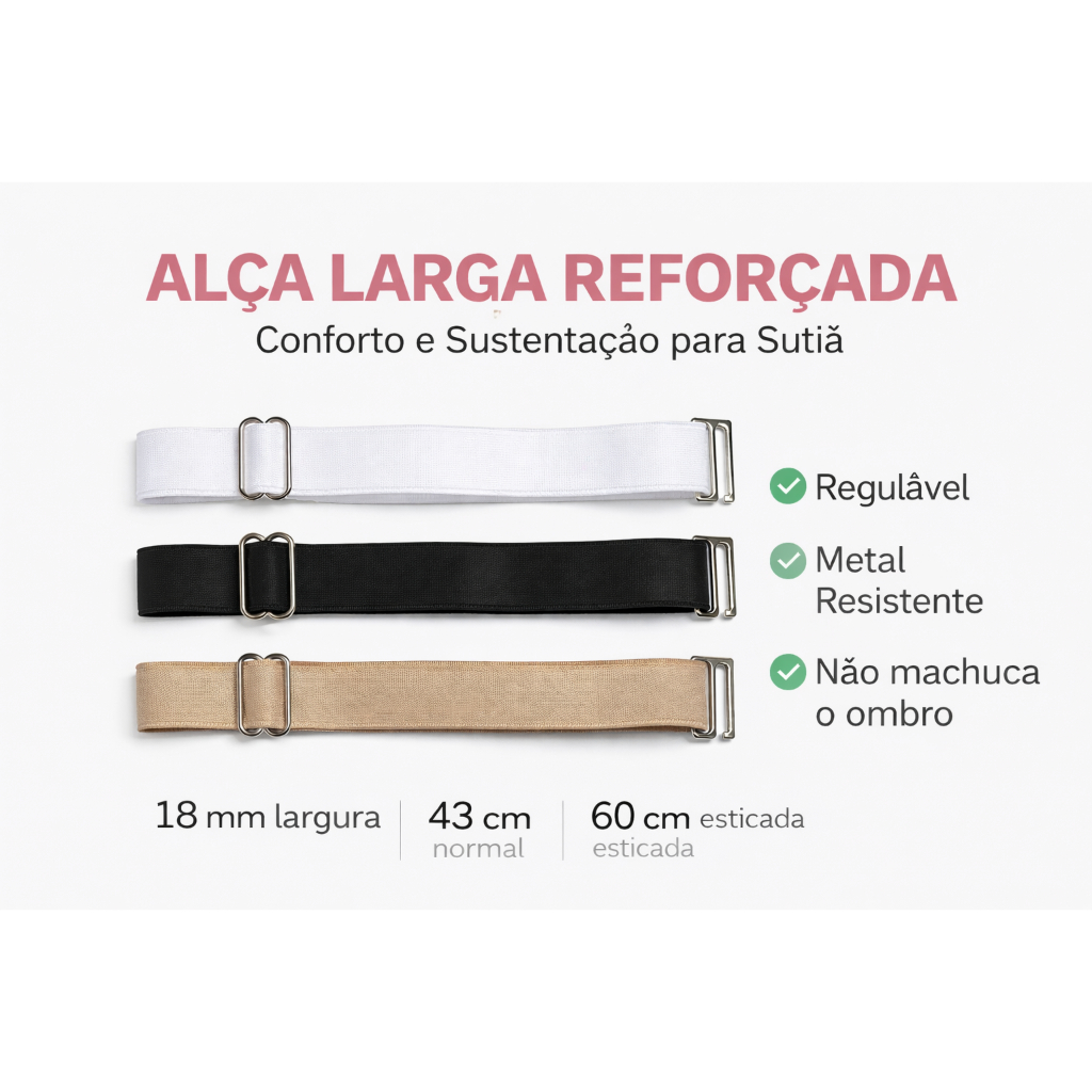 Alça Grossa para Sutiã Regulável Reposição Premium com Metal